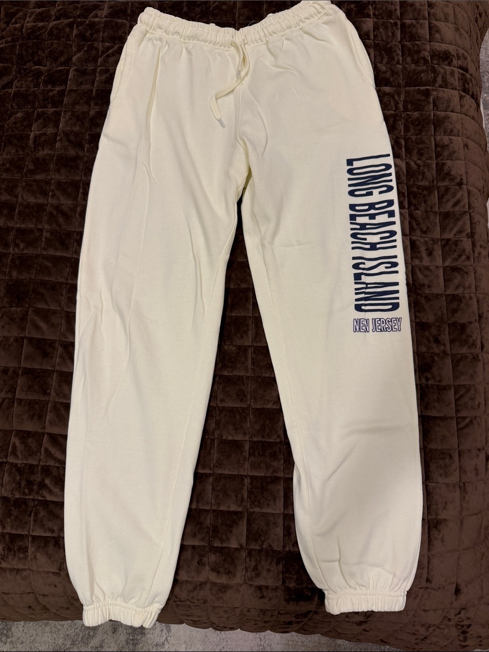 Light Yellow Sweatpants with Navy "Long Beach Island" Side Print